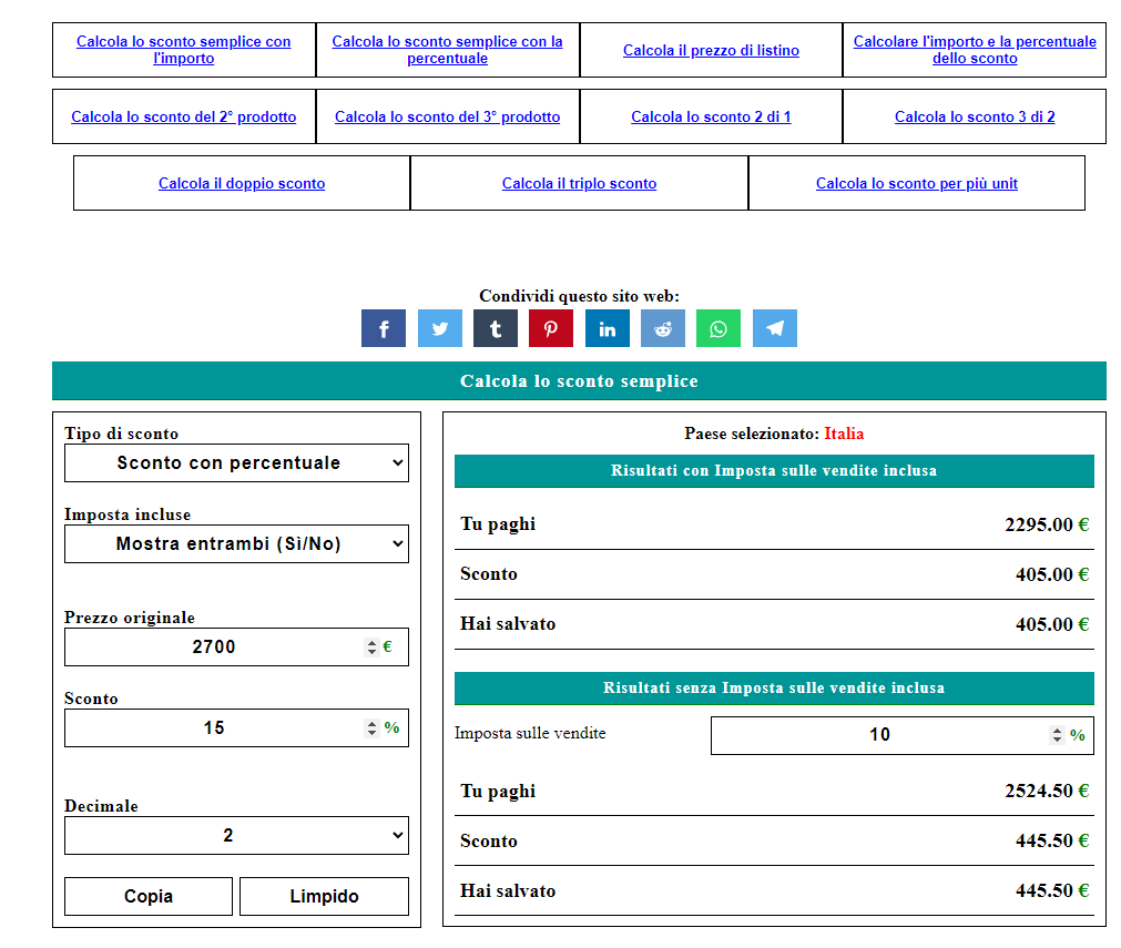 Calcolo Sconto Percentuale